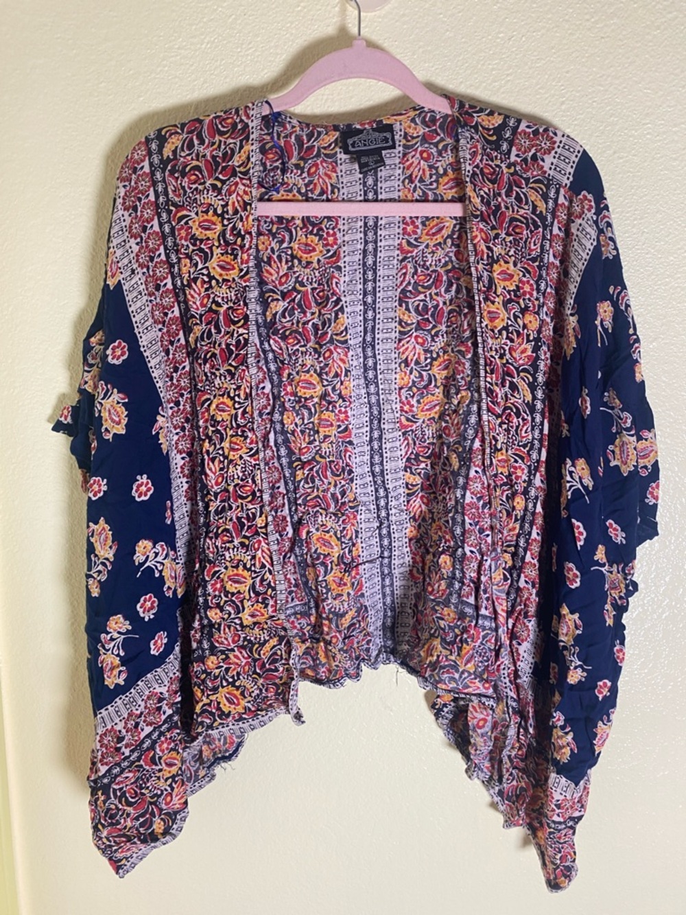 NWOT Angie Navy Floral Open-Front Kimono Style Cover Up, Size L